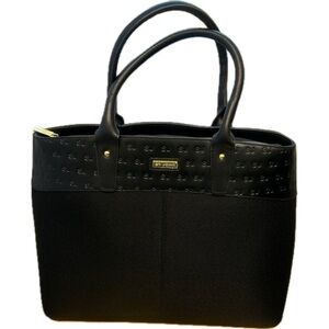 NEW Luxurious St. John Knits Black Shoulder Bag Logo Purse with Leather Trim